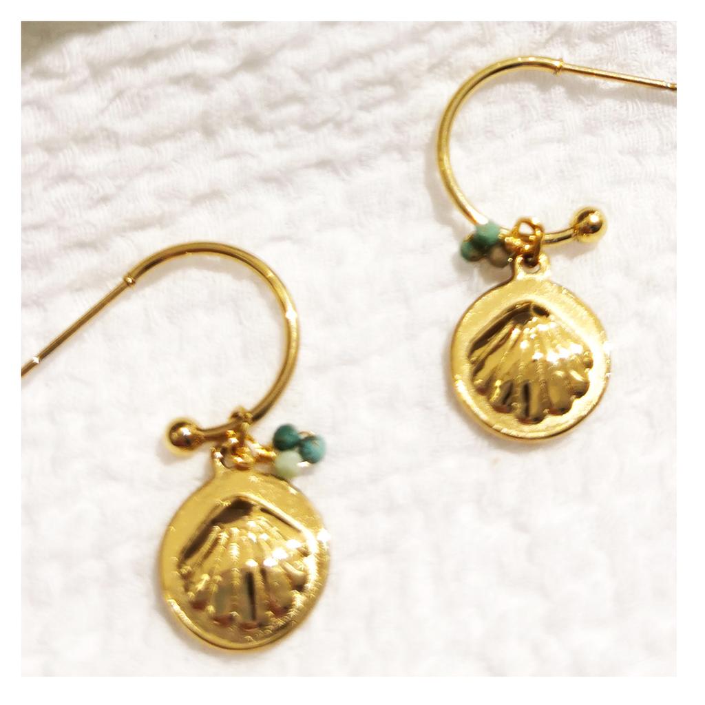 Les Trésors De Lily [R6332] - Designer Steel Hoop Earrings 'Cléopatra' Blue Gold - 15 Mm - 11 Mm (scallop Shell)