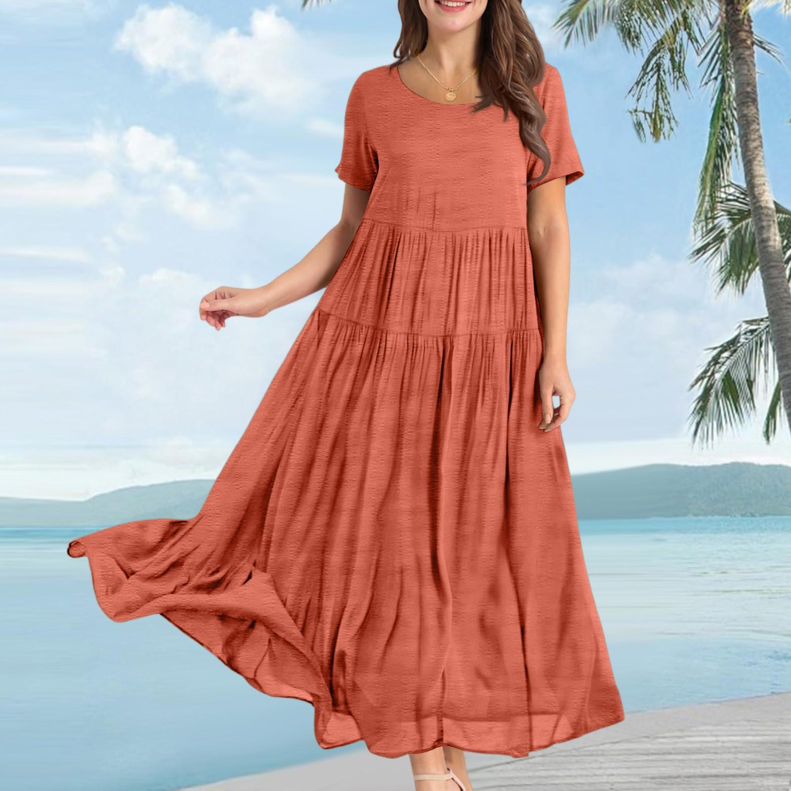 

Женское летнее платье, повседневные свободные длинные пляжные платья для отдыха XXL оранжевый