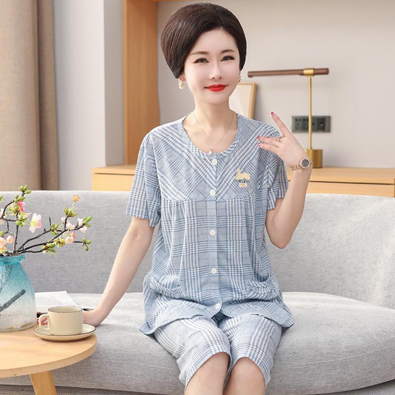 Summer Cotton Capris Pajamas Set Floral Print Pajama for Women Leisure Pyjamas Soft Lapel Pijamas