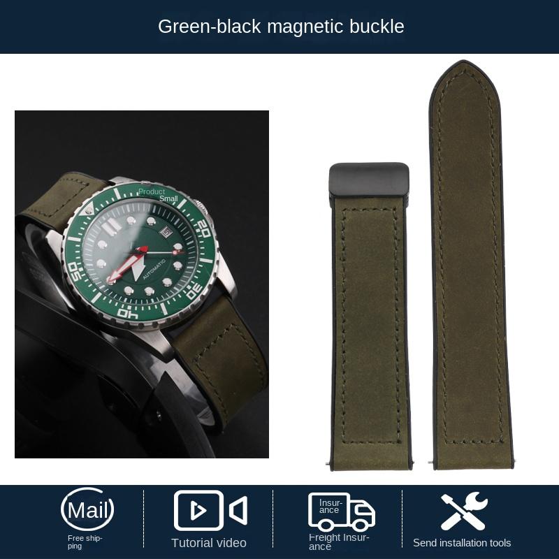 Fibbia Magnetica Pelle di Mucca Vera Pelle Cinturino Orologio 20 22mm Rilascio Rapido Morbido Impermeabile Uomo Fondo in Silicone Cinturino Orologio Bracciale