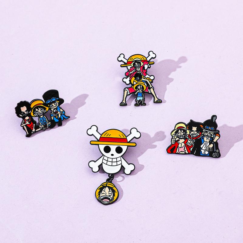 4 Pcs Childhood Cartoon Brooch Handsome Portgas·D· Ace Enamel Pin Metal Badge Jewelry Clothing Backpack Accessories Gift