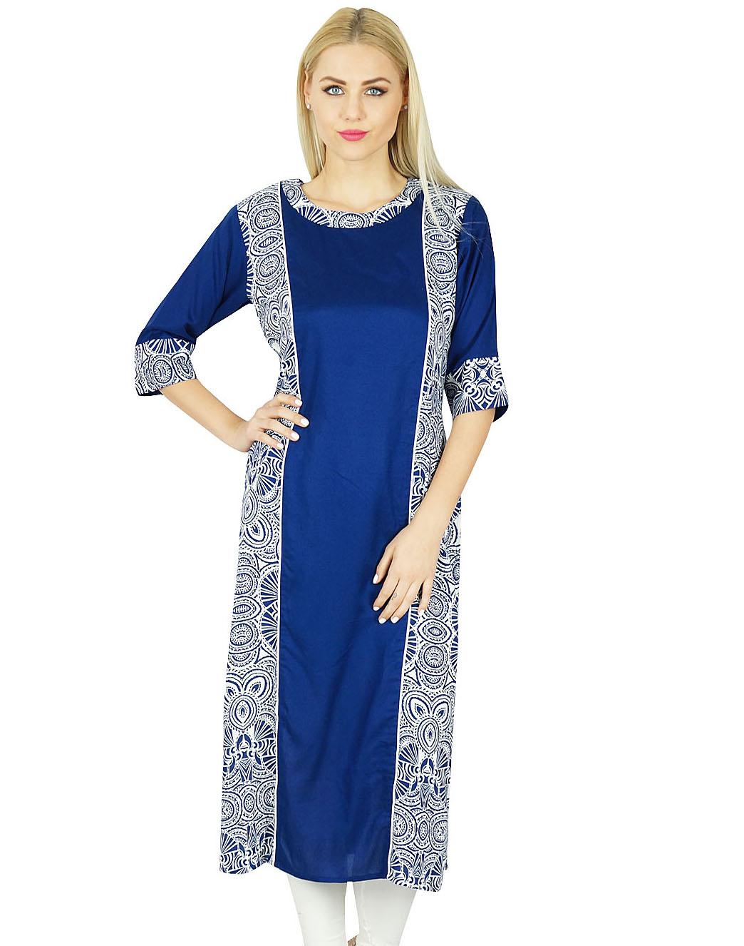 

Bimba Women Long Straight custom Kurti Kurta 3 4 Sleeve Top Indian Ethnic 30 синій