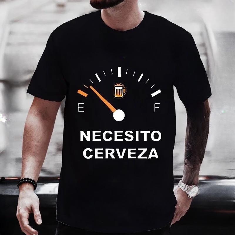 Mens Fashion Casual Tshirt NECESITO CERVEZA Printed Tshirts Trendy Tee Top Clothes for Summer Drinking Beer Streetwear Tops