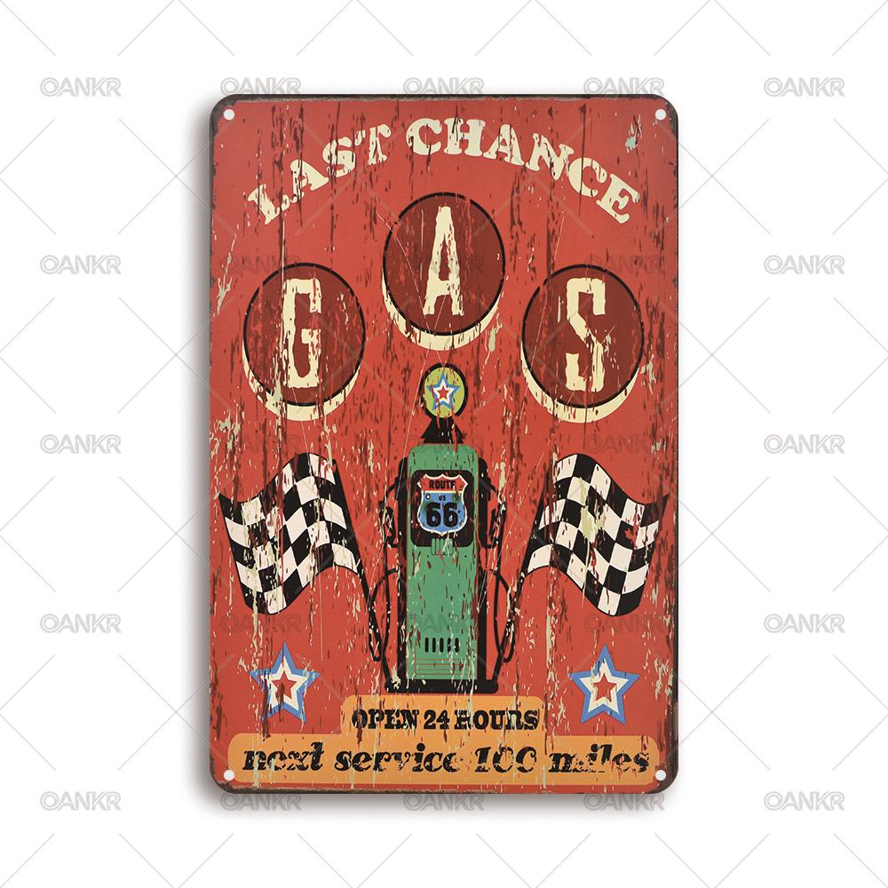 Vintage Art Garage Poster Metal Tin Sign Last Chance Gas Station Retro Poster Metal Signs for Garage Home Wall Decor Plaque 20x30cm(7.8x11.8inch)