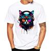 TEEHUB Vintage Headphone 3D Cat Men's Tops Music Cat Print T-Shirt O-Neck Men Short Sleeve Male