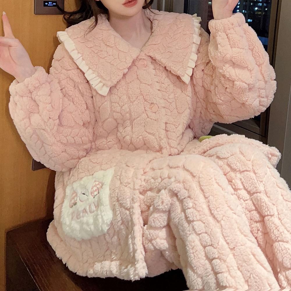 Warmes Pyjama-Set für Damen, Winter, verdickter Winter, Korallensamt-Pyjama, Flanell, große Größe, Pyjama, Heimkleidung