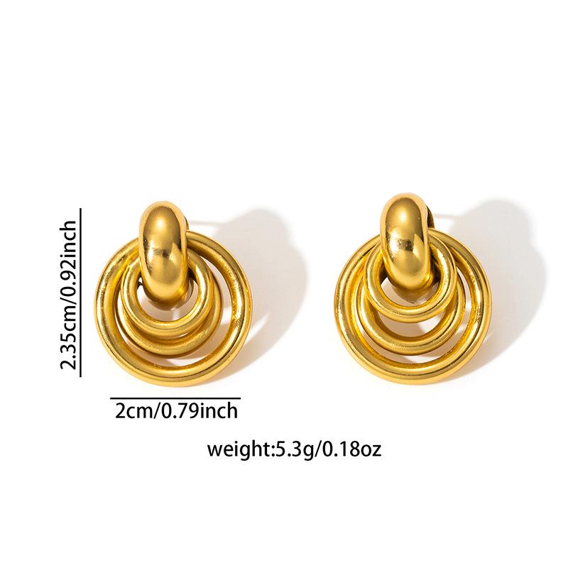 Gold C-Shaped Round Hoop Earrings with Bright Surface, French Light Luxury, High-End Stainless Steel