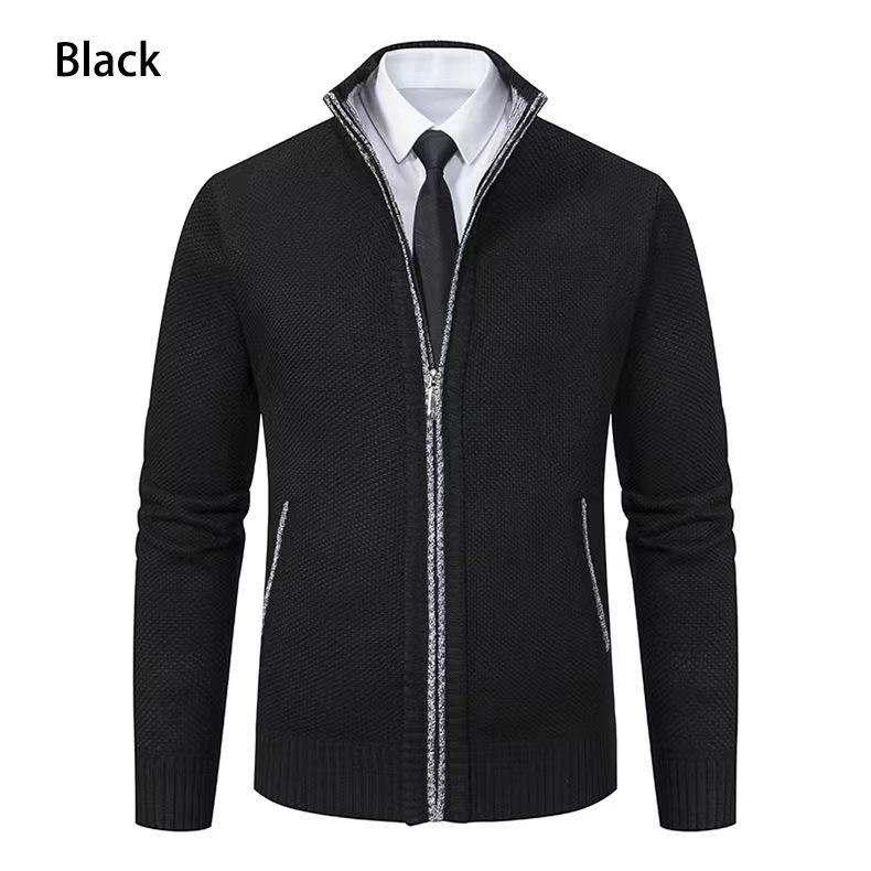 Men's Fleece-Lined Cardigan: Thick Knit Zipper Sweater with Stand-Up Collar for Autumn/Winter 2023