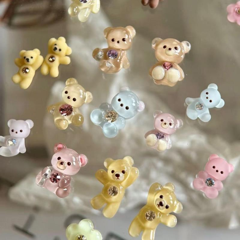 3D Cartoon Bear Flower Bow Nail Mold Transparent Nail Templates Diy Nail Art Decoration Manicure Design Tool Nail Carving Mold