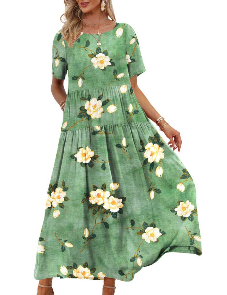2024 New Women's Summer Mid-Length Printed Pullover Dress