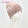 SOMALER Winter Hats for Women Warm Angora Wool Knitted Hat Fashion Sequin Beanie Hat Thick Long Rabbit Fur Hair  Skull Cap Bonnet