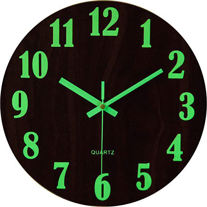 12" (30cm) Luminous Wooden Clock: Minimalist Silent Wall Clock for Living Room Decor