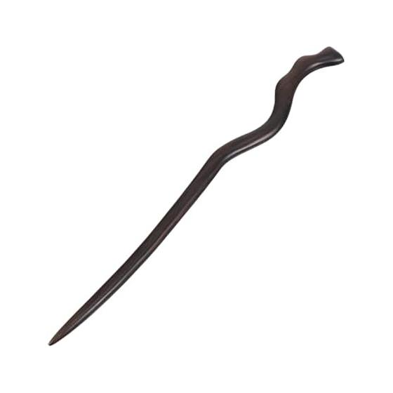 LALAFINA Wooden Hair Stick, Handmade Natural Wood Hairpin, Simple Hair Accessory for Kimono and Everyday Use, Antique Style (Black), 1 Piece