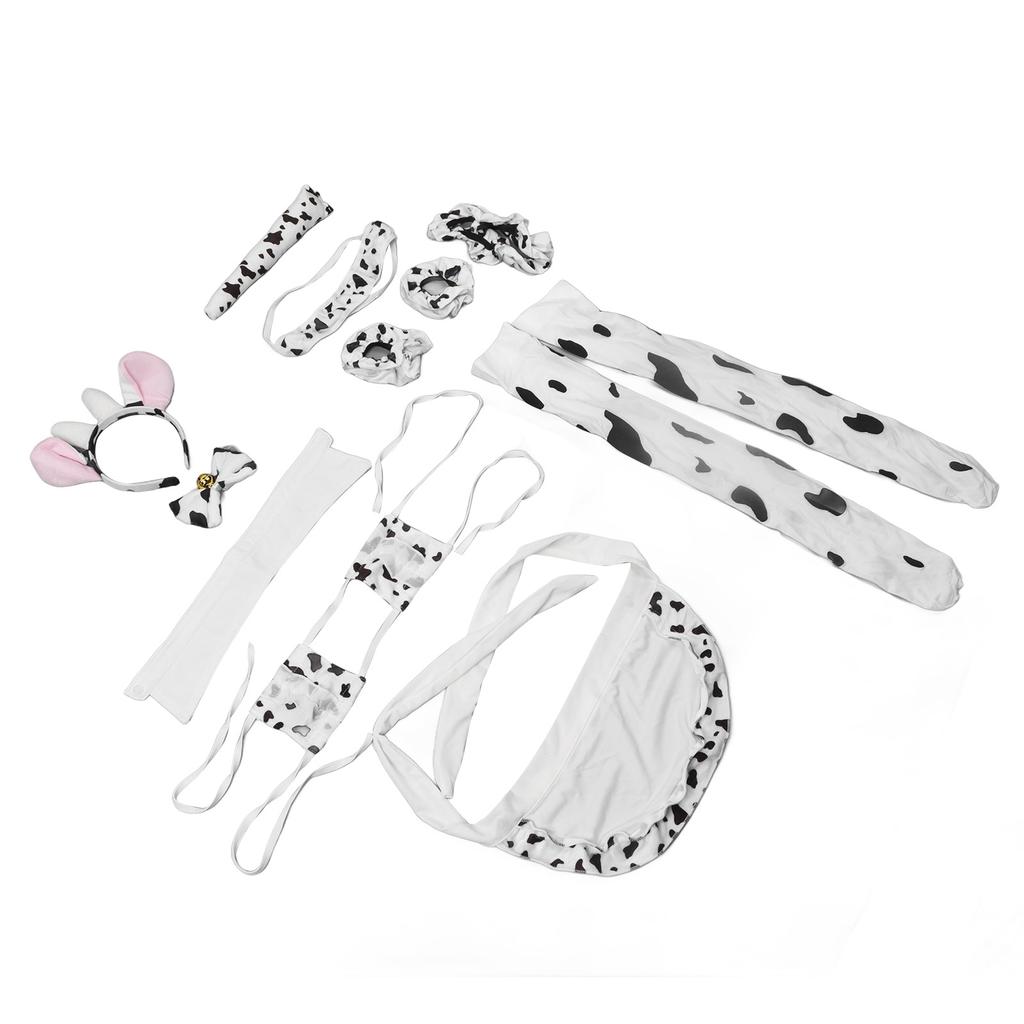 Damen Cosplay Set Niedlicher Kuh-Stil Rollenspiel Uniform Kopfbedeckung Unterwäsche Taillenband Schürze Bekleidungsset Weiß Einheitsgröße