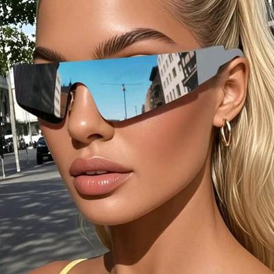 Lunettes de soleil rectangulaires argentées sans monture pièce unique petites pour femmes nouvelle mode Y2K hip hop lunettes de soleil hommes rétro punk conduite
