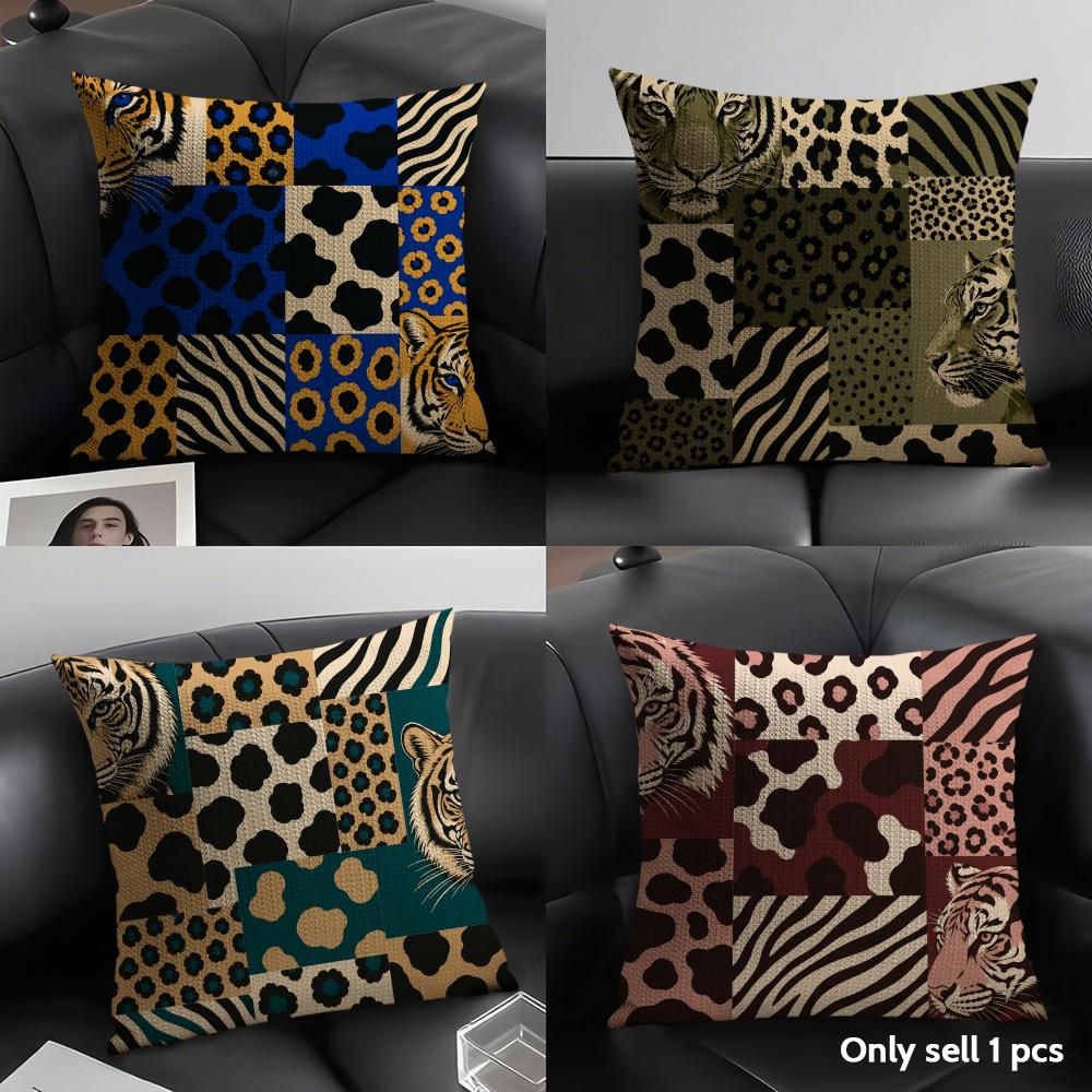 Leopard Tiger Giraffe Zebra Cushion Cover Linen Organic Fabric DoubleSided Printing Sofa Breathable Home Decor Gift Pillow Case
