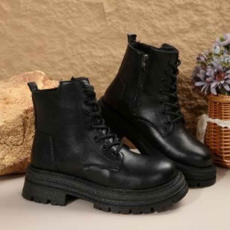 Martin Boots Women's Autumn and Winter New Low-top Thick-soled Lace-up Non-slip Large-size Velvet Martin Boots