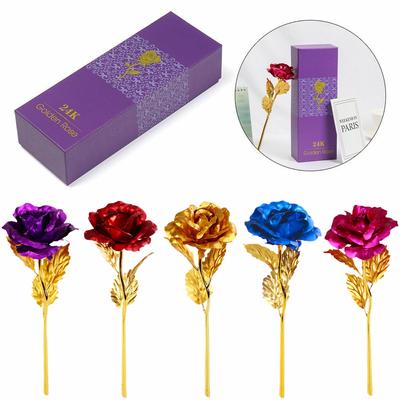 24K Gold Foil Rose Flower Creative Gift Emulated Flower Valentine's Day Gift Single Gold-plated Rose Bouquet Box Home Decro