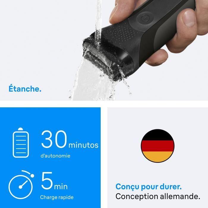 Rasoir Électrique BRAUN Series 3 - Noir - Autonomie 30 Minutes - Charge Rapide 5 Minutes