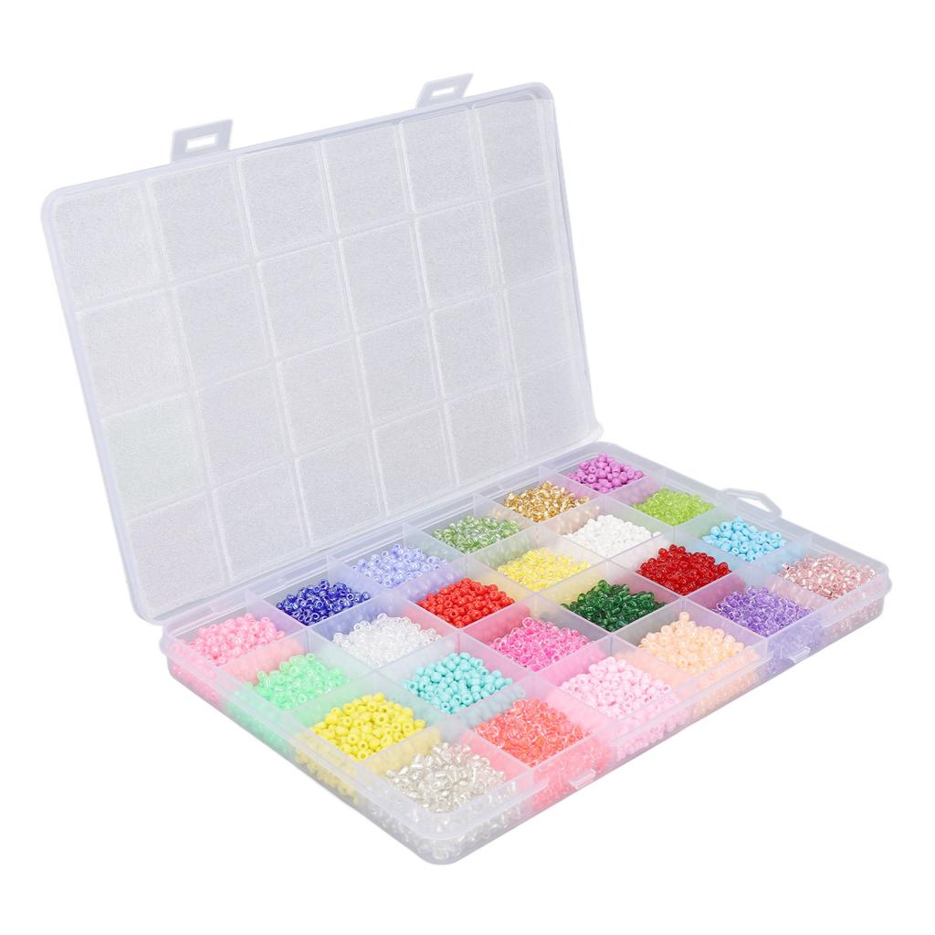 Round Glass Beads 3mm 24 Colors Pure Color Mixed Glass and Letter Beads Kit for Bracket Jewlery Making