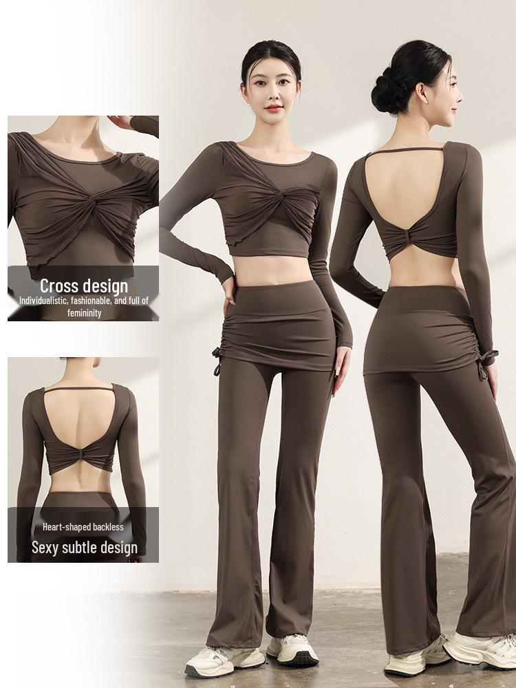 Women's High-End Mesh Backless Yoga Top - Long Sleeve, Nude Feel, for Pilates & Fitness