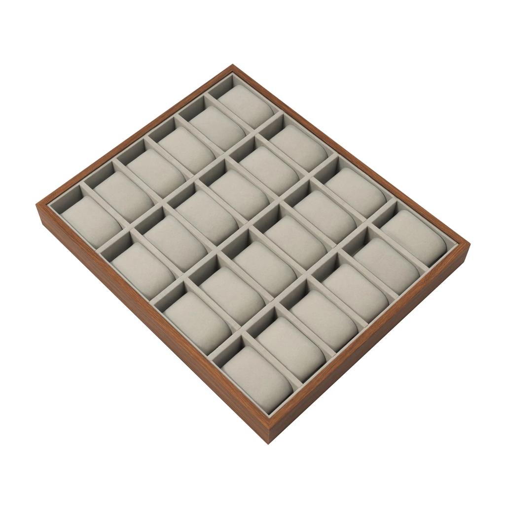 24 Grids Jewelry Tray Organizer, Wooden Watch Display Tray, Flannel Watch Storage Jewelry Watch Show Case, with Pillow