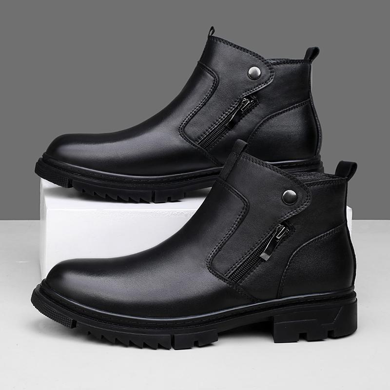 Fashion Genuine Leather Casual Shoe for Men British Style Short Boots Side Zipper High-Top Shoes Man Classic Chelsea Ankle Boots