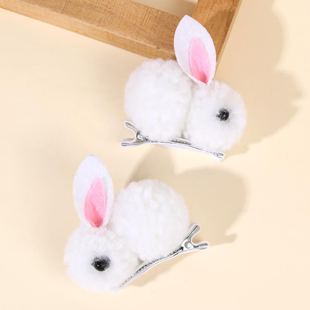2Pcs Cute Bunny Hair Clips 3D Soft Hairball Plush Rabbit Hairpins For Baby Girls Children Headwear Ornaments Accessories Gifts
