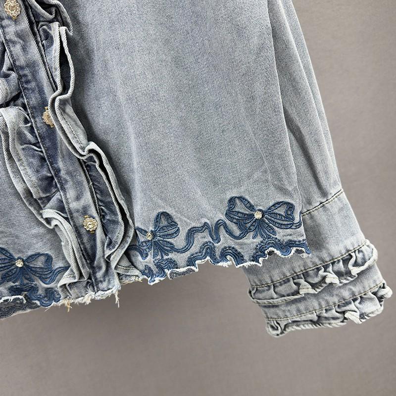 Womens Denim Jacket 2026 Loose Fit Embroidered Spliced Streetwear Top