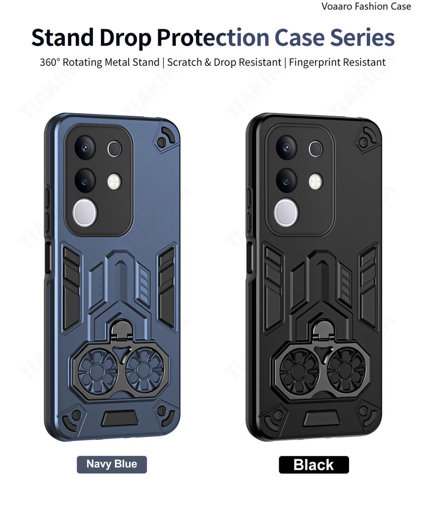 Dual Finger Ring Armor Cover for Vivo Y29 4G Case for Vivo T4X Rotate Metal Bracket Kickstand Holder Case Shockproof Capa