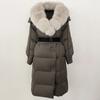 OFTBUY Winter Jacket Women Long Natural Real Raccoon Fox Fur Collar White Duck Down Coat Belt Thick Warm Casual Outerwear