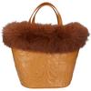 CARVING TRIBES [47482505] Marisol Carved Leather with Fox Fur Tote Bag mustardUsed