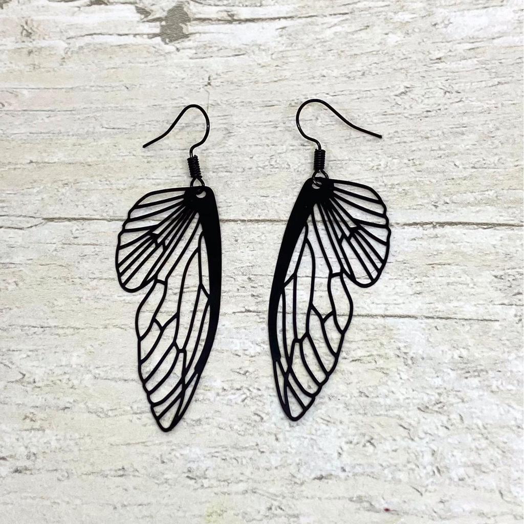 Gotiske Svarte Sommerfugl Øredobber, Dingleøredobber med Alvevinger, Fantasy Magisk Statement Smykke for Kvinner