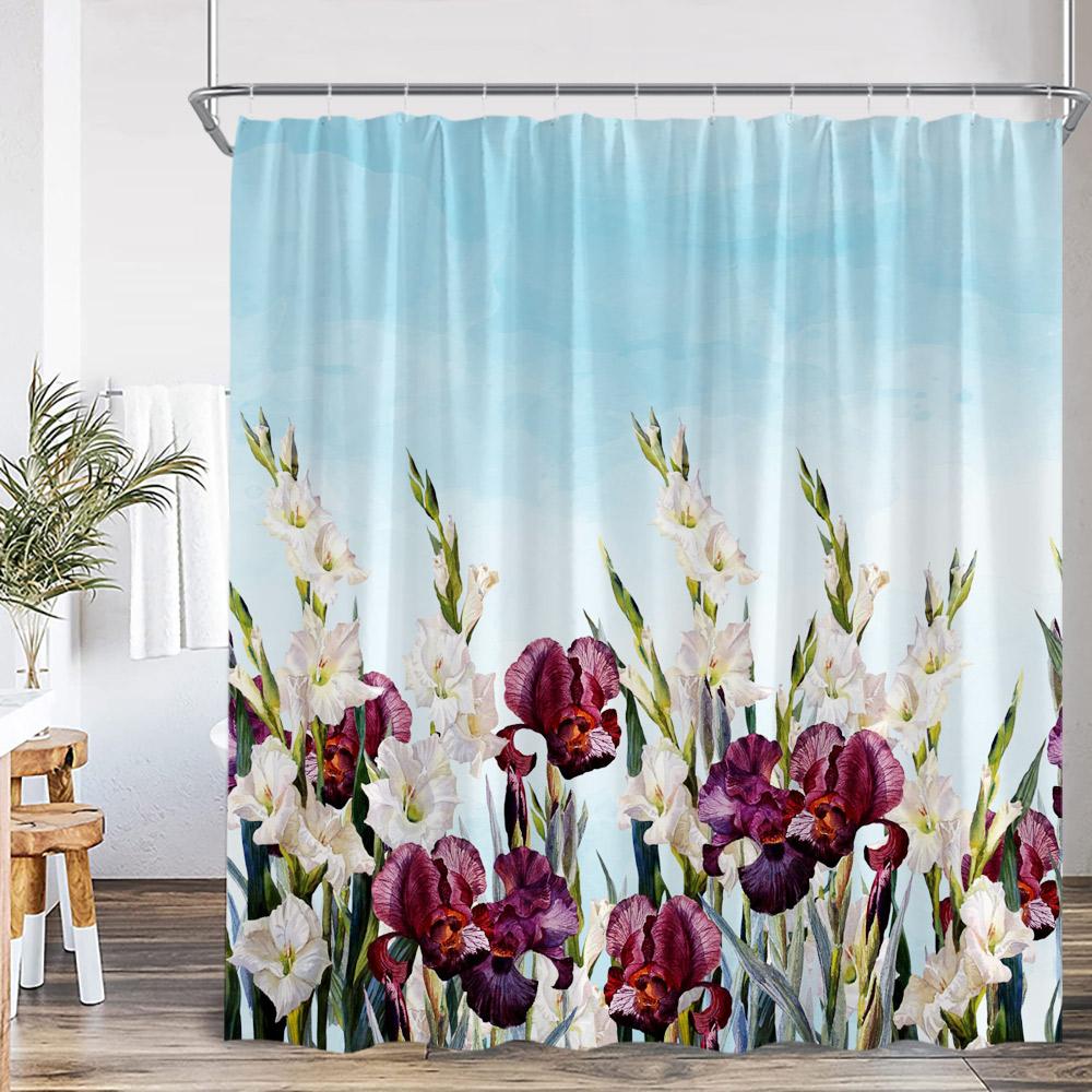 Flowers Watercolor Shower Curtains Colorful Flower Plants Bamboo Greenery Bathroom Decorations Modern Bath Curtain With Hooks