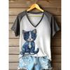 Womens V-Neck Short Sleeve T-Shirt With Leopard Print 3D Effect Colorful Ink Loose Fit Casual Office Wear