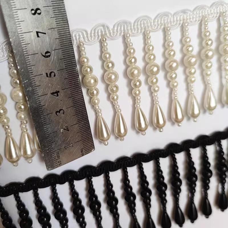 3Yards/Lot White Black Large Water Droplet Pearl Tassel Handmade DIY Lace Trim Wedding Dress Hat Headwear Hanfu Decorative