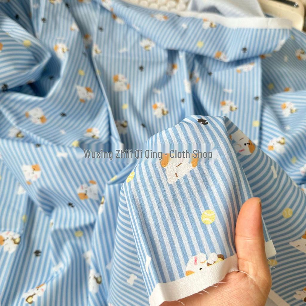 40 Count Cotton Digital Print Korean-Style Stripe/Puppy/Floral Fabric for Women's & Children's Clothing, Family Outfits & Homewear DIY Projects