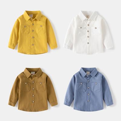 Children's Fashion Shirt 2023 Boys' Double Pocket Square Collar Long Sleeve Casual Shirt