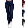 Women Pants Faux Leather Slim Casual Solid Color High Waist Elastic Small Feet Pants for Club