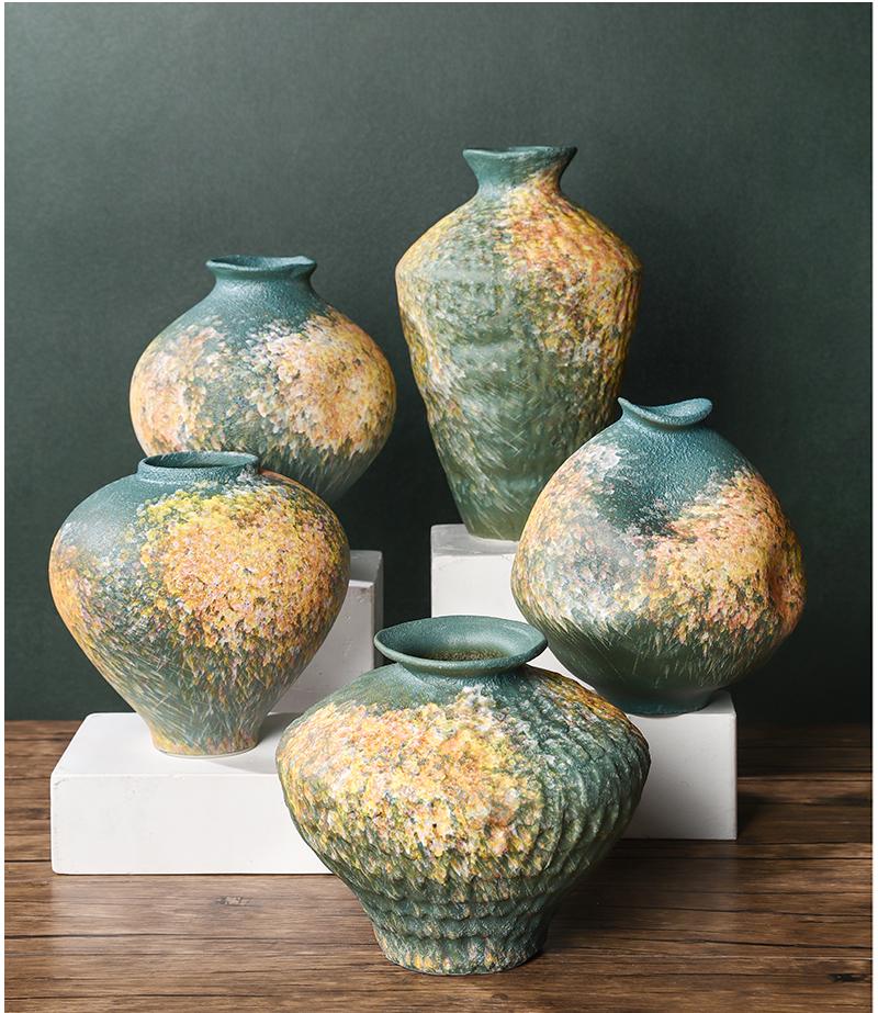 Wabi-Sabi Zen Style Mottled Retro Ceramic Vase - Mid-Century Nostalgic Pottery Jar