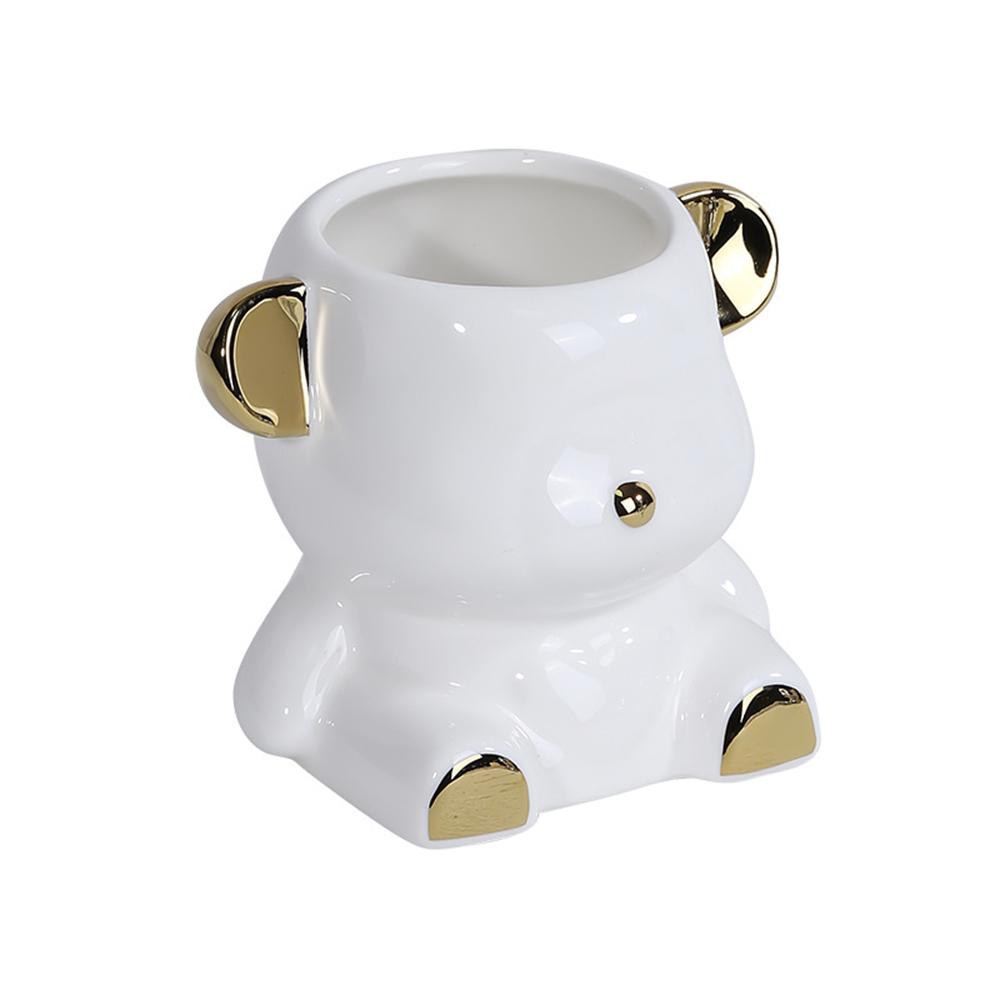 Schreibtisch-Organisation aus Keramik, vielseitig einsetzbar, staubdicht und feuchtigkeitsbeständig, niedlicher Bär, natürliche Farben, Stifthalter, Keramik-Aufbewahrungsröhre
