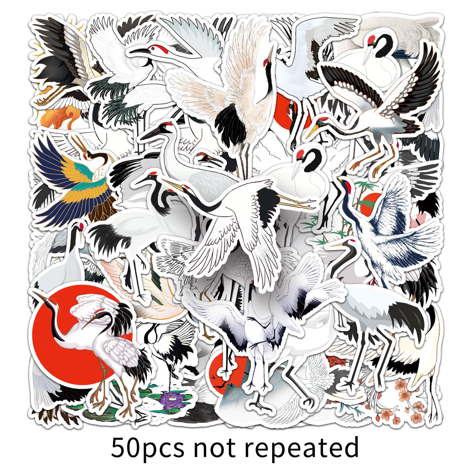 50pcs Cartoon Crane Animal Stickers - Creative Waterproof DIY Journal & Notebook Decoration