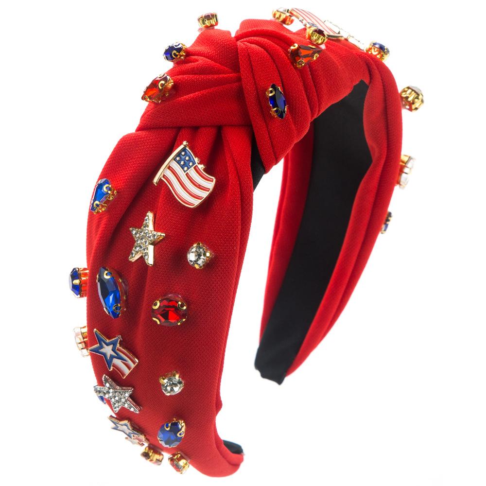 US Blue White National Flag Rhinestone Knot  Hairband Headband Adult Hair Accessories Hair Jewley
