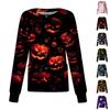 Womens Casual Long Sleeve Single Breasted Halloween Print Nurse Scrub Top Button Front Medical Uniform Shirt
