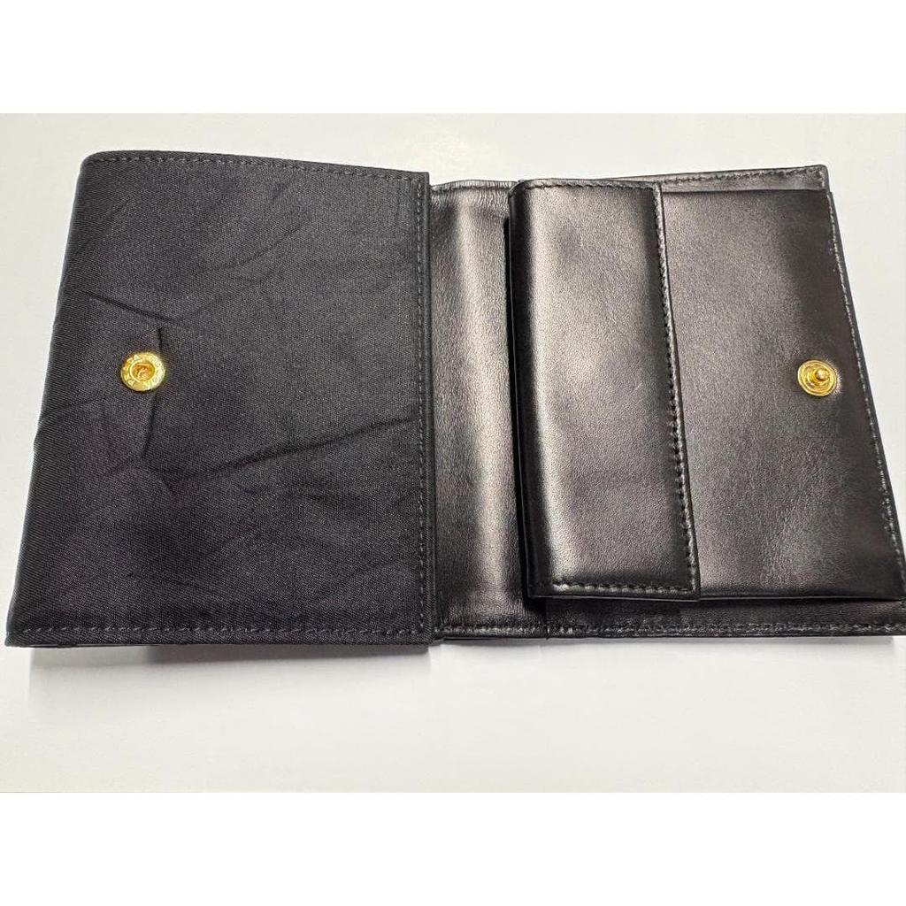 Used Excellent Condition PRADA Tessuto Nylon Trifold Wallet Black Gold Logo