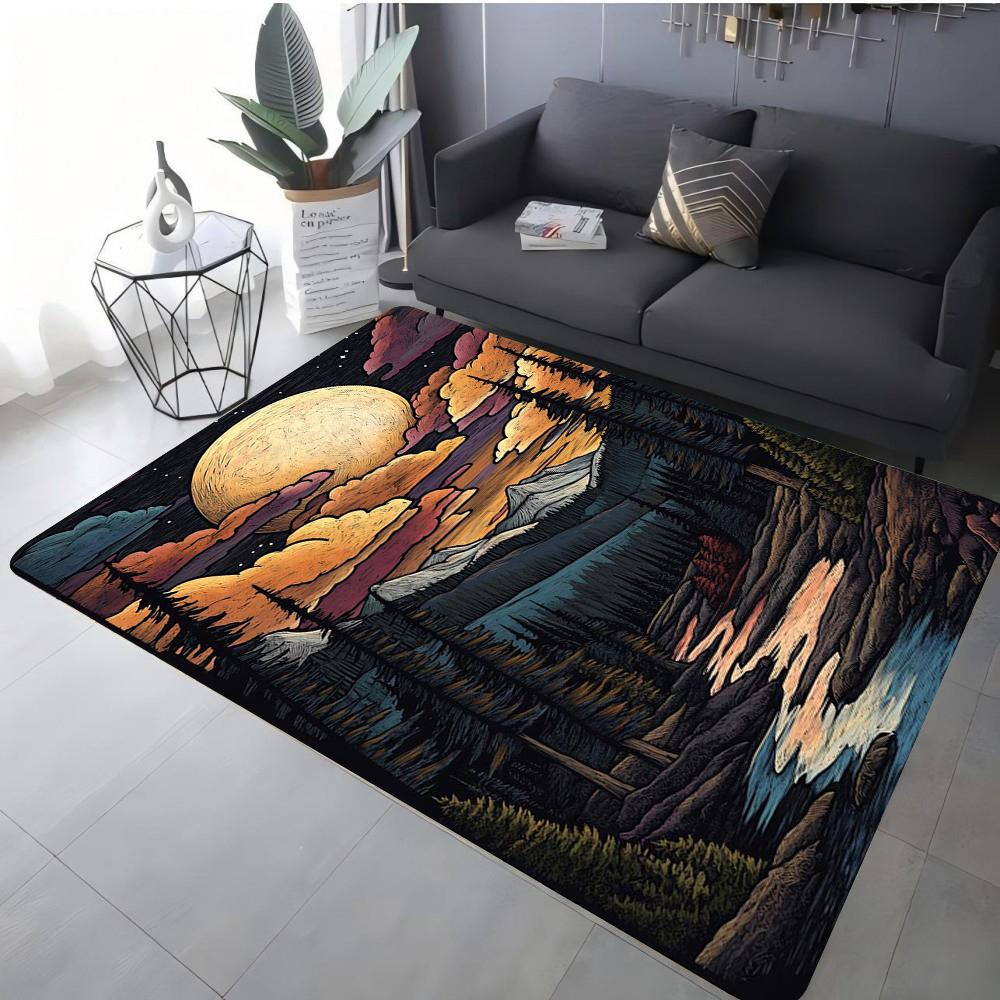 

Fantasy Landscape Art Carpet Various Styles With Swirl Mountain Sun Moon Waterfall Patterns Non Slip Rug For Living Room Decor 40x60CM