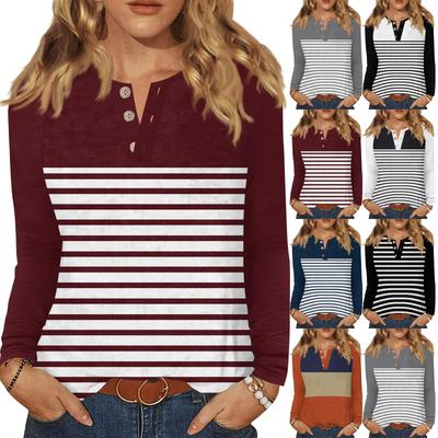 Women's T Shirt Print Button Long Sleeve Daily Weekend Fashion Basic V- Neck Regular Top