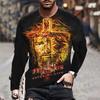 Fashion Jesus Cross Pattern T Shirt For Men 3D Lion Print Long Sleeve T-shirt Hip Hop Trend Vintage Clothes Oversized Cotton Top