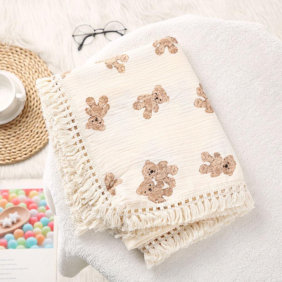 

Cute Bear Muslin Squares Cotton Baby Blanket for Newborn Plaid Infant Swaddle Blanket Babies Accessories Bed Summer Comforter