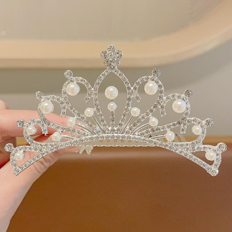 Children's Rhinestone and Pearl Hair Comb Crown for Weddings and Photo Shoots
